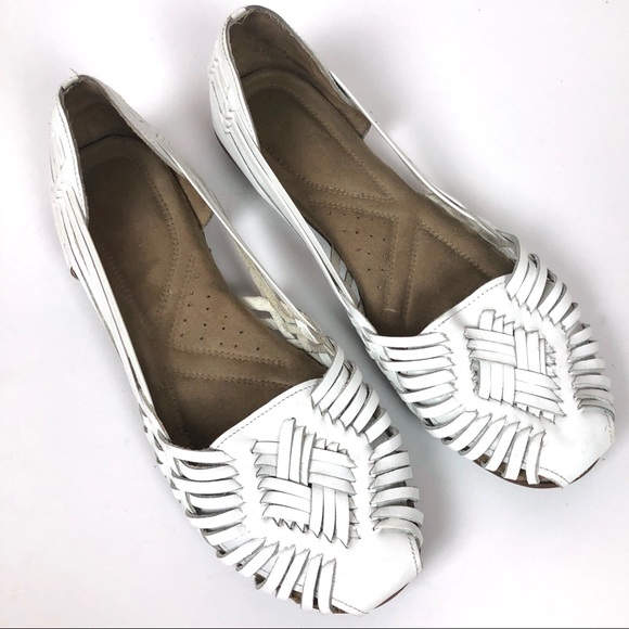 Naturalizer Shoes - Naturalizer White Leather Weaved Flats